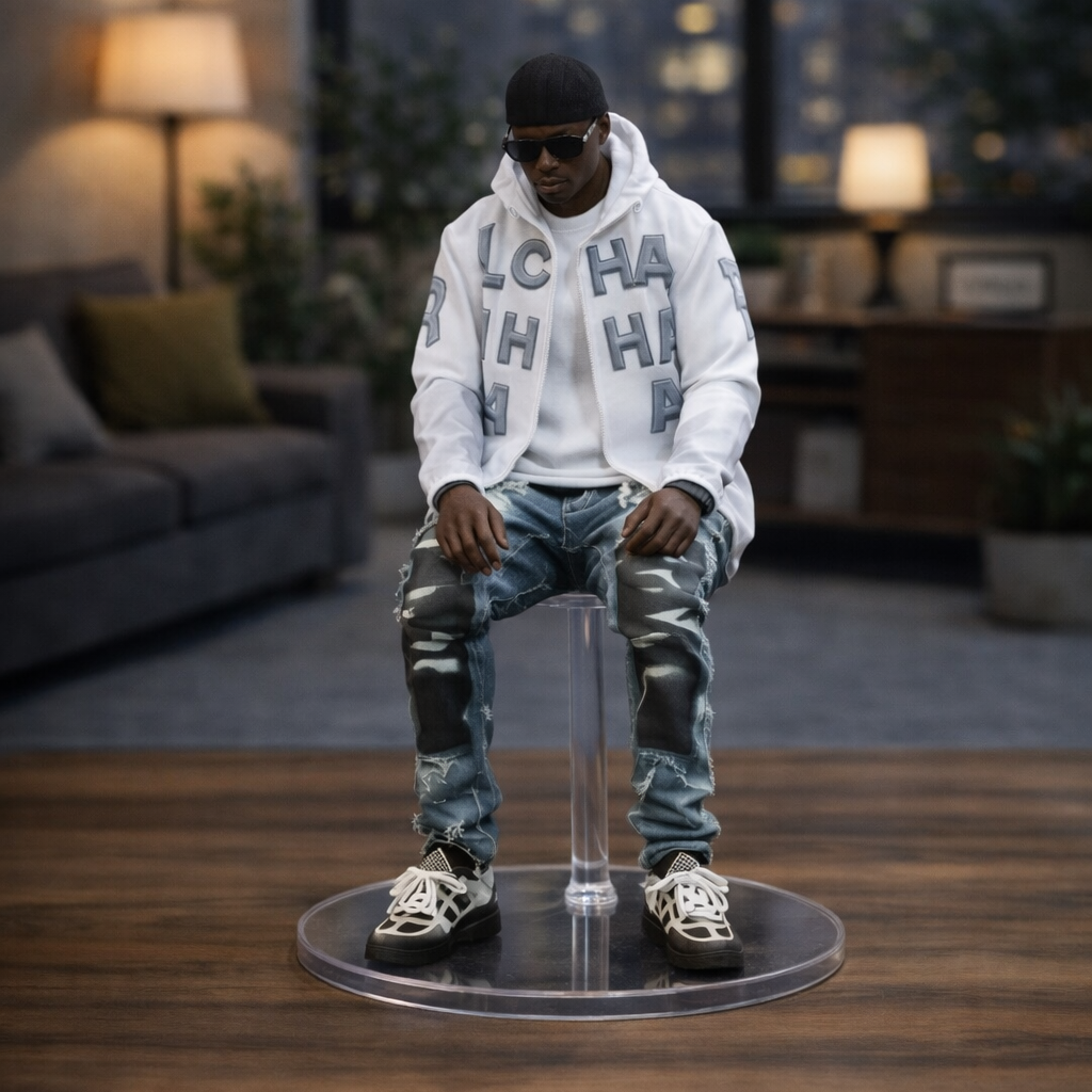 Figurine collector Werenoi Assis sur un banc vue de face - impression 3D Jamal 3D